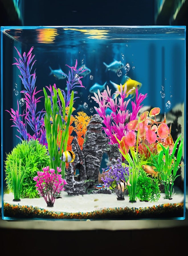 CousDUoBe 13Pcs Aquarium Plants Cave Rock Decor Set& Fish Tank Artificial PlasticPlants,Fish Tank Accessories Small Large Aquarium Decorations Kit - Image 4